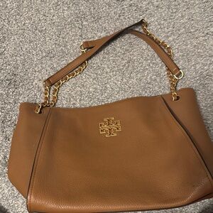 Tory Burch Tan Leather Shoulder Bag with Gold Accents